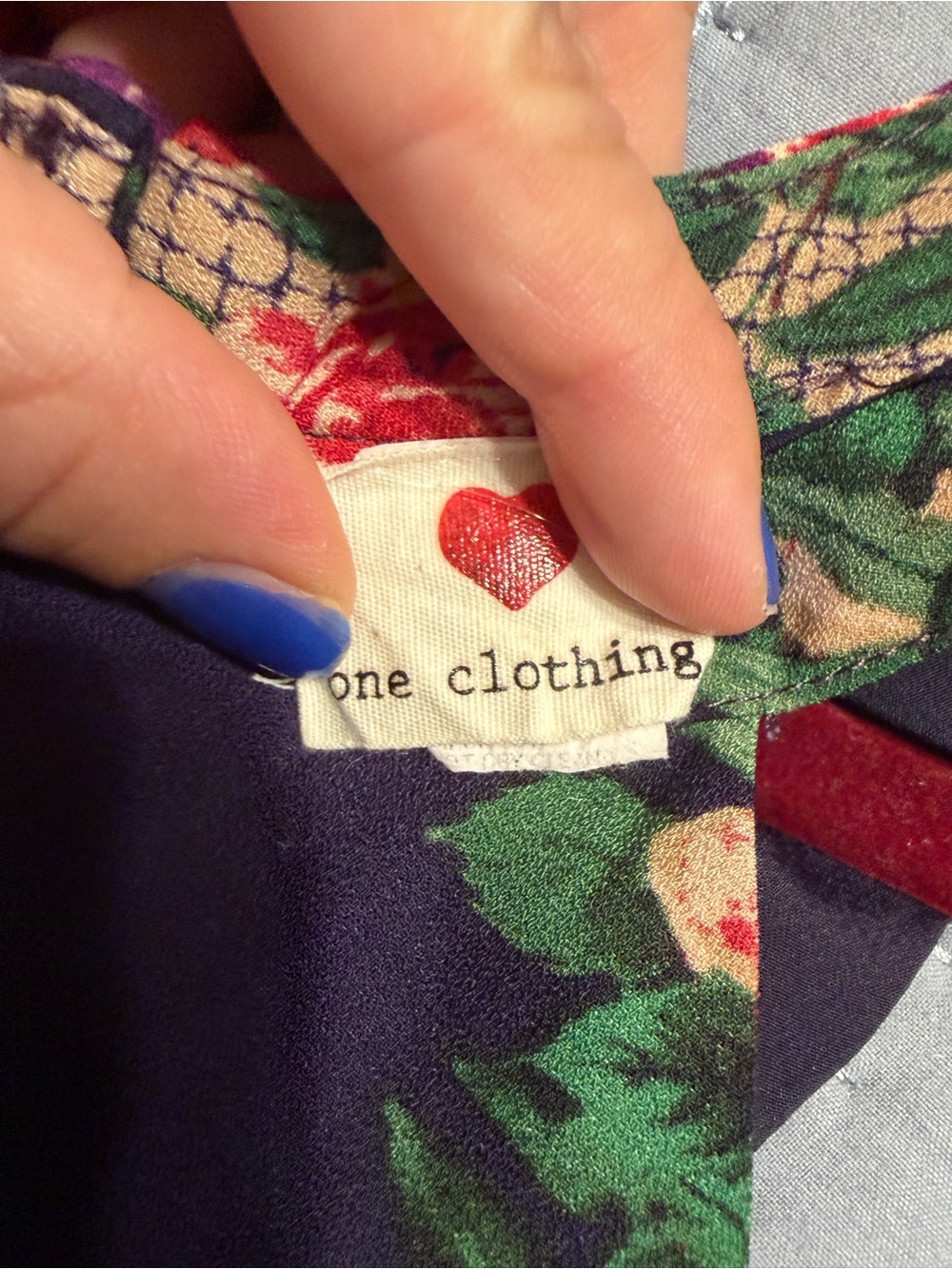 Floral A-Line Dress in Navy and Beige - Picture 6 of 7